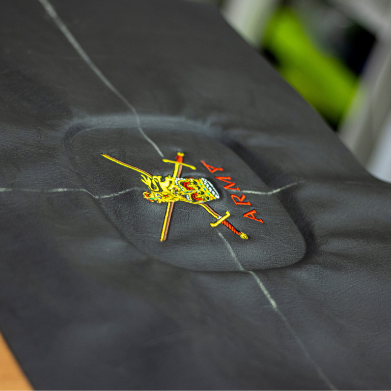 Army logo being embroidered